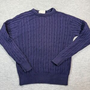 Lord Jeff Sweater Men's Medium Navy Blue Cable Knit Crewneck Cotton USA Made